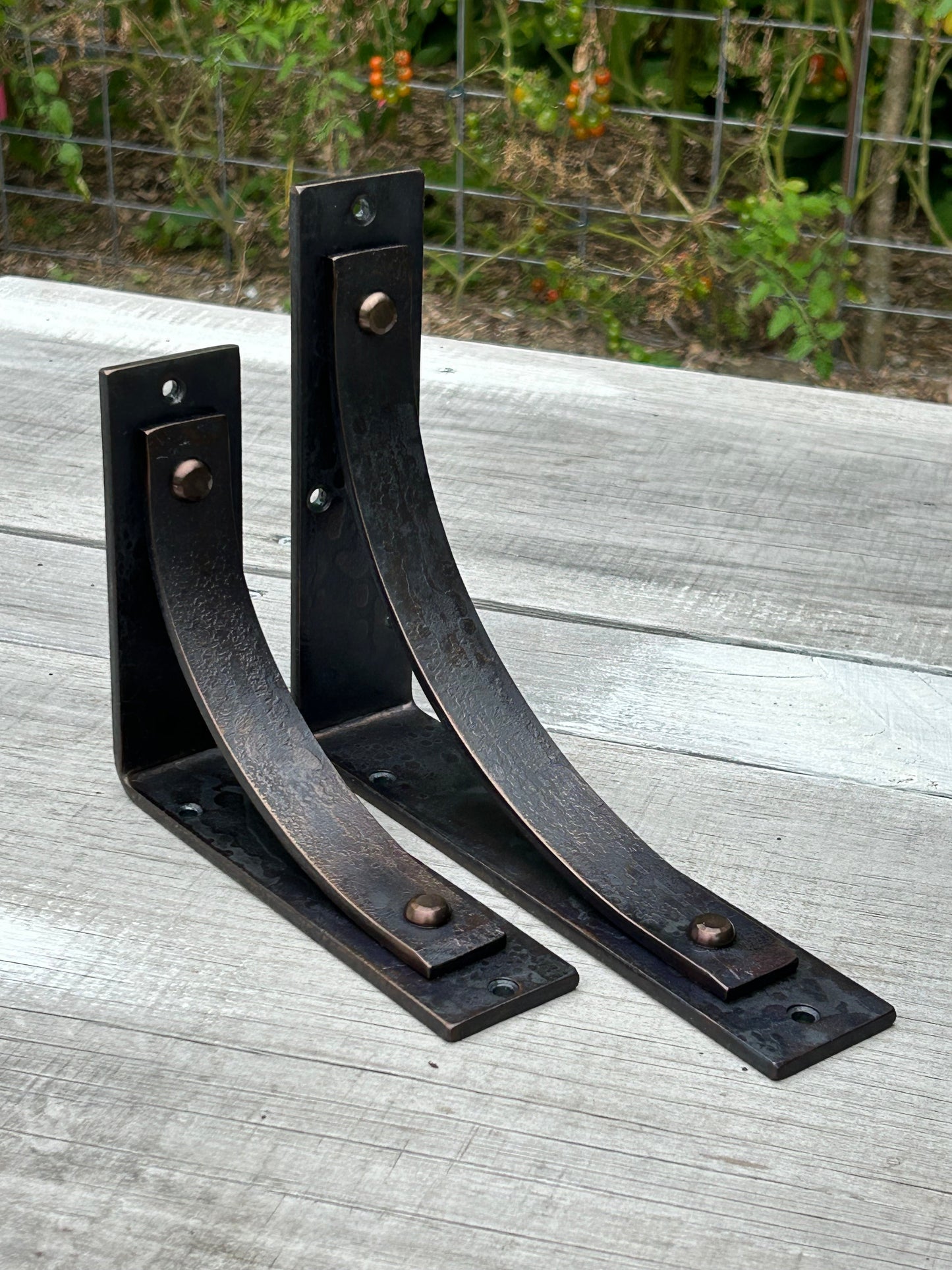 6 inch and 8 inch Station Grande brackets in forge fired, linseed finish
